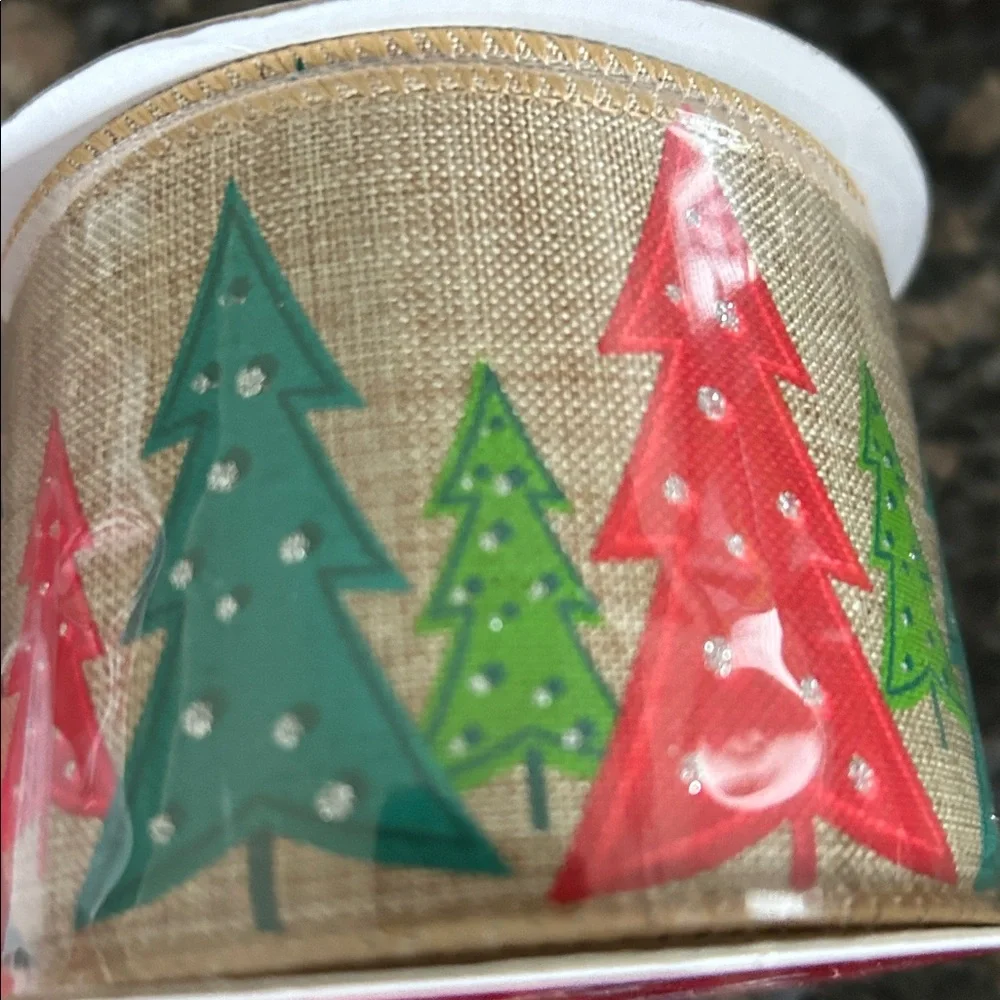 CELEBRATE IT BURLAP CHRISTMAS TREE W GLITTER WIRED RIBBON LOT OF 3 NWT